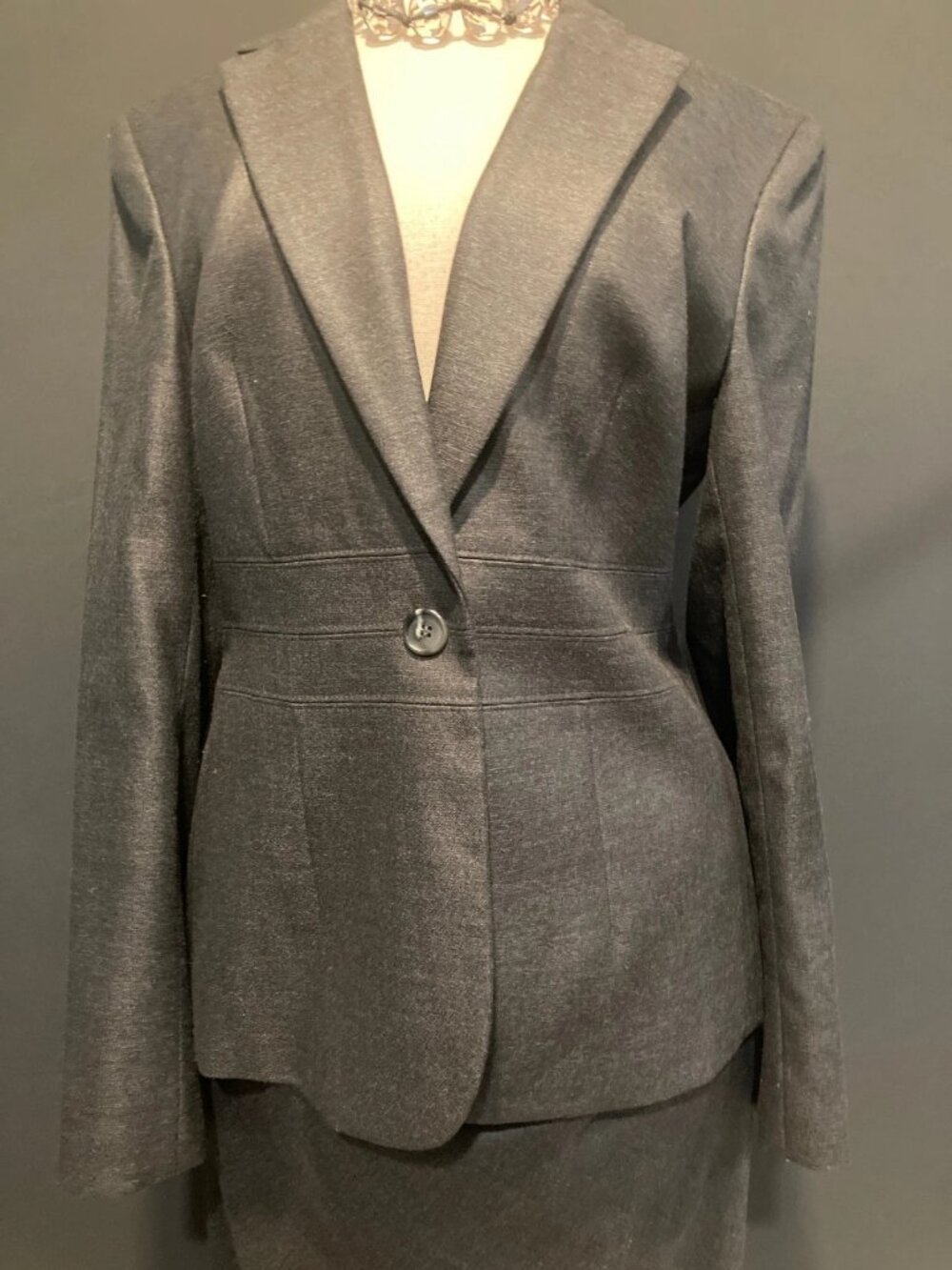 Jones New York Stretch Gray 2pc Skirt Suit Jacket Blazer Size 10